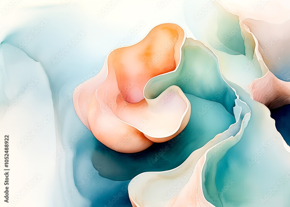 Abstract swirls of pastel colors evoke a tranquil underwater landscape of gentle forms Abstract swirls of pastel colors evoke a tranquil underwater landscape of gentle forms