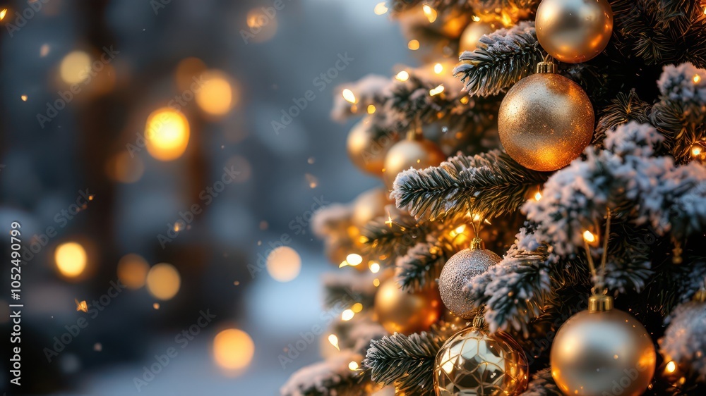 Fototapeta premium Opulent and Sparkling Illustrated Christmas Tree on a Festive Background