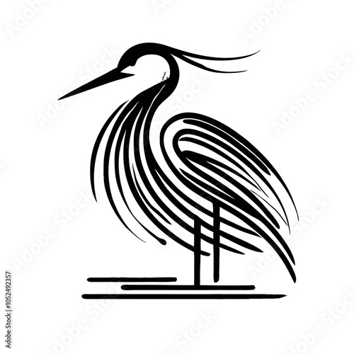 Heron logo design, graceful pose, vector illustration, black and white, minimalist style photo