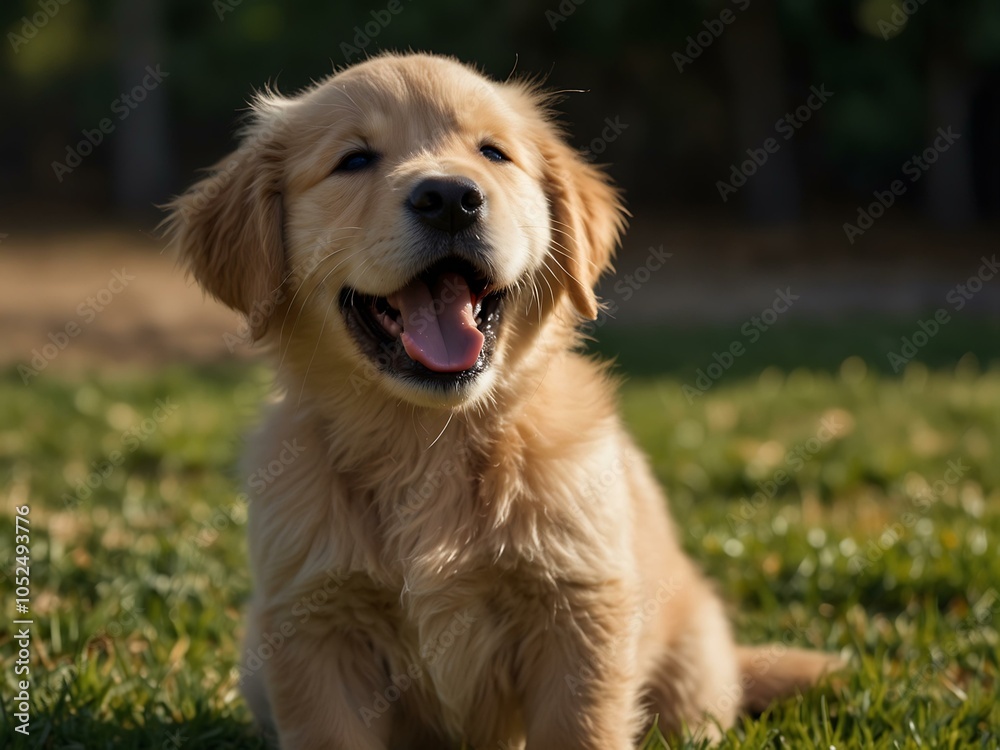 Golden retriever puppy with a joyful expression. Golden retriever puppy with a joyful expression.