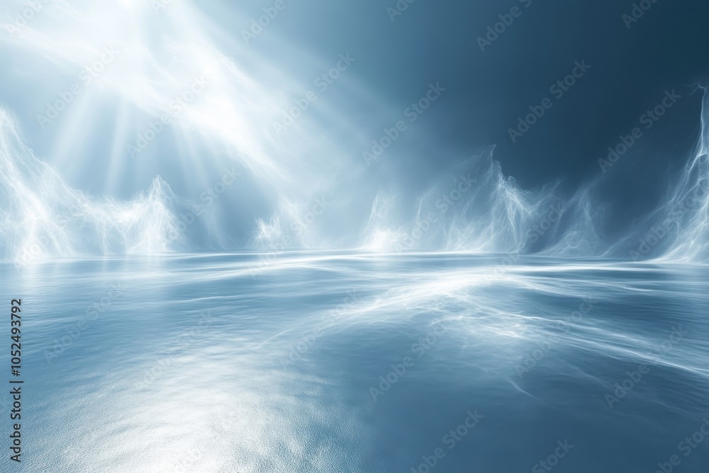 Serene blue ocean with gentle waves and ethereal light reflections at midday Serene blue ocean with gentle waves and ethereal light reflections at midday