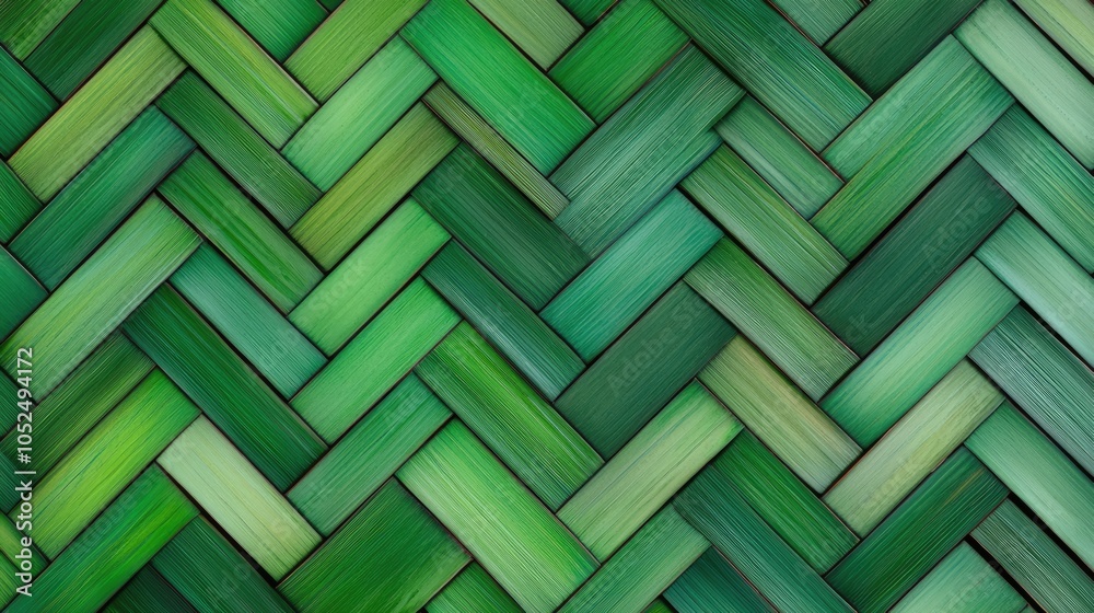 A textured pattern of woven green tiles, showcasing various shades of green in a diagonal herringbone design. A textured pattern of woven green tiles, showcasing various shades of green in a diagonal herringbone design.