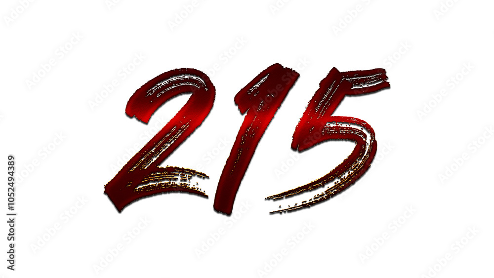 3D blood red number design of 215 on white background. 3D blood red number design of 215 on white background.