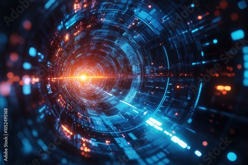 Wallpaper Mural A vibrant digital vortex showcasing swirling blue and orange light patterns in a cosmic design Torontodigital.ca