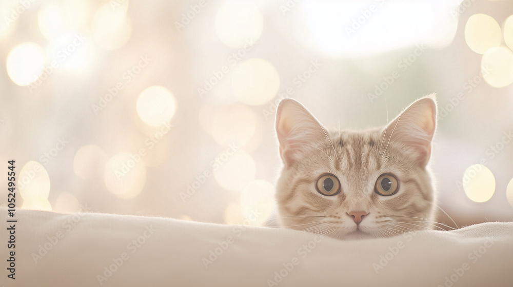 Curious Cat Behind Pillow Focusing on String Toy Curious Cat Behind Pillow Focusing on String Toy