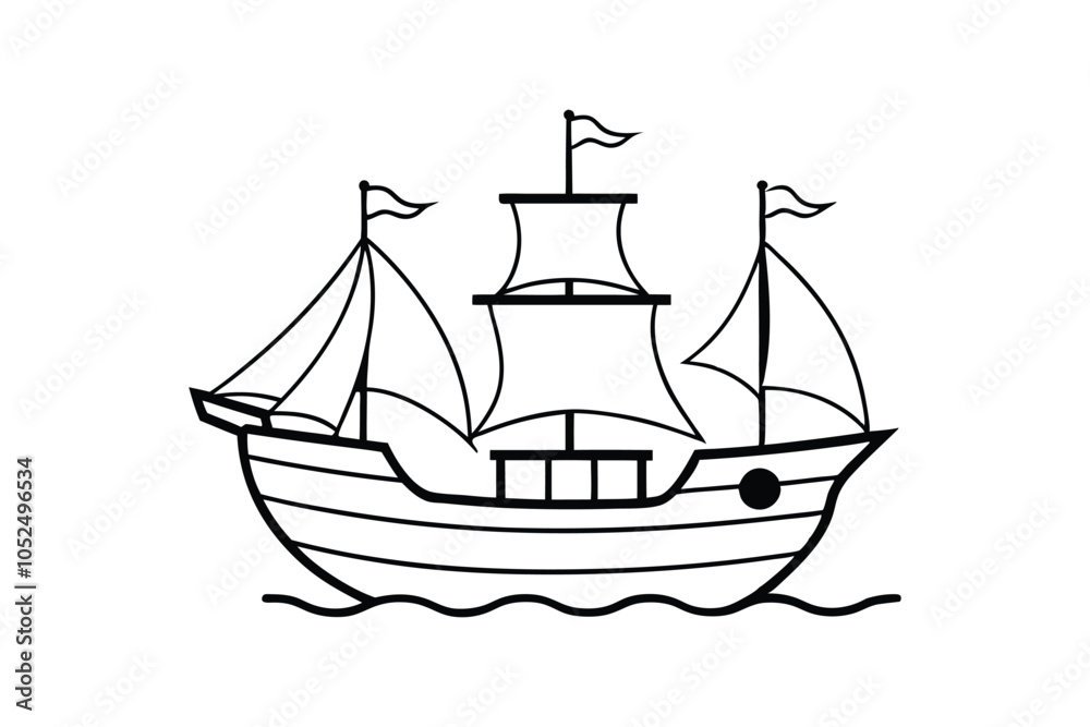 Stylized Sailboat Vector Line Art: Minimalist Nautical Illustration of Sailing Adventure on White Background Stylized Sailboat Vector Line Art: Minimalist Nautical Illustration of Sailing Adventure on White Background