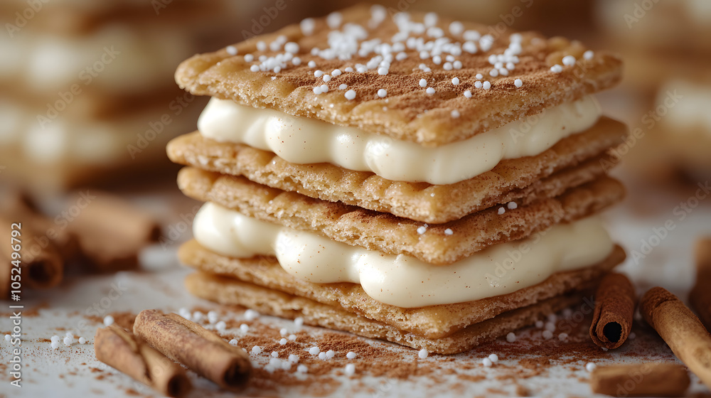 Gourmet Churro Crackers: Close-Up View of Creamy Delight Topped with Sweet Sugar and Spicy Cinnamon Gourmet Churro Crackers: Close-Up View of Creamy Delight Topped with Sweet Sugar and Spicy Cinnamon