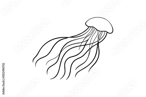 Elegant Jellyfish Line Art Vector: Minimalistic Black and White Oceanic Illustration with Graceful Tentacles