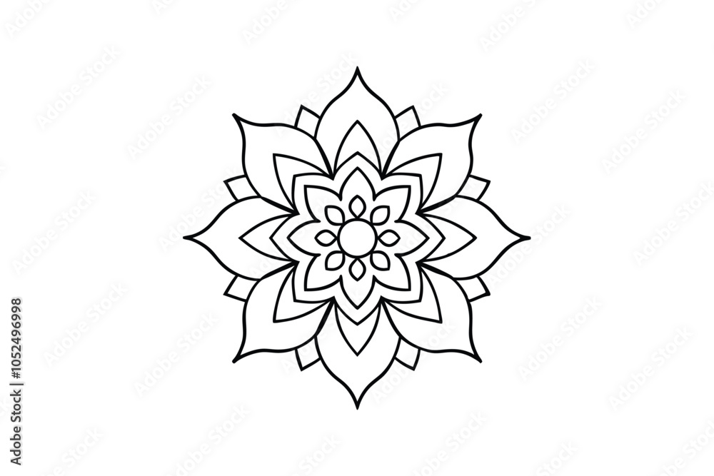 Obraz premium Modern Mandala Line Art Vector: Intricate Geometric Design with Symmetry for Elegant, Minimalist Decor and Mindfulness
