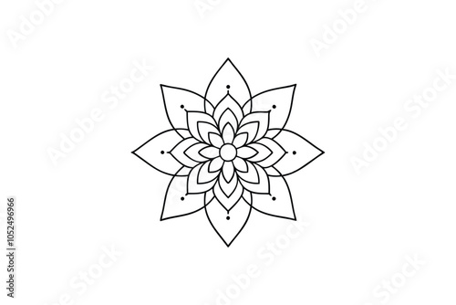 Modern Mandala Line Art Vector: Intricate Geometric Design with Symmetry for Elegant, Minimalist Decor and Mindfulness