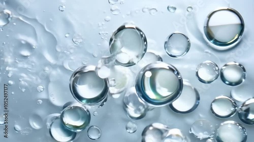 Small cluster of cosmetic bubbles in water. Collagen, Vitamin, Skin Serum, beauty concept, 3d render