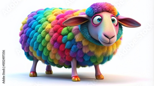 Surreal 3D Render of Cartoon Sheep Isolated on White Background for Creative Projects and Designs photo