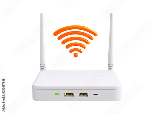 a white router with orange wifi symbol