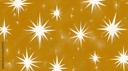 White Stars on Gold Background, Abstract Image, Texture, Pattern Background, Wallpaper, Cover and Screen for Smartphone, PC, Laptop, 9:16 and 16:9 Format