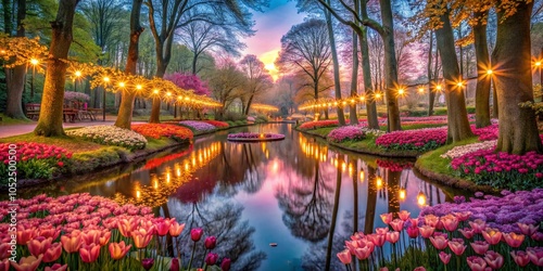 Surreal Pink Flower Garden in Weert, Netherlands - Captivating Floral Fantasy photo