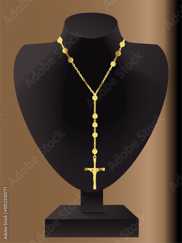 Christian Jesus  golden chain necklace  with black dummy