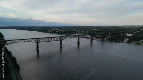 Wallpaper Mural aerial footage of walkway over the hudson (railroad bridge converted to walking cycling pedestrian biking path part of empire state path and hudson valley rail trail) wide river crossing poughkeepsie Torontodigital.ca