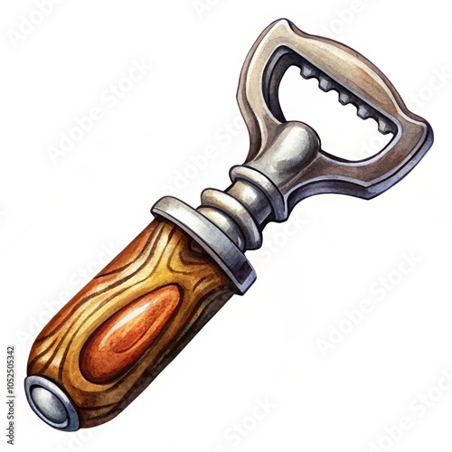 Obraz na płótnie manual bottle opener isolated on a white background, top view. The bottle opener has a soft wooden handle isolated on a white background. w salonie