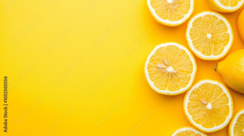 Lemon slices and a whole lemon on a yellow background. Lemon slices and a whole lemon on a yellow background.