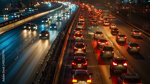 heavy traffic moving at speed on Highway at night, Mortgages, Moving, New Location