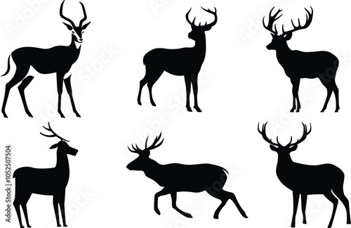 Set of deer silhouette logo icon illustration. Deer icon set vector design