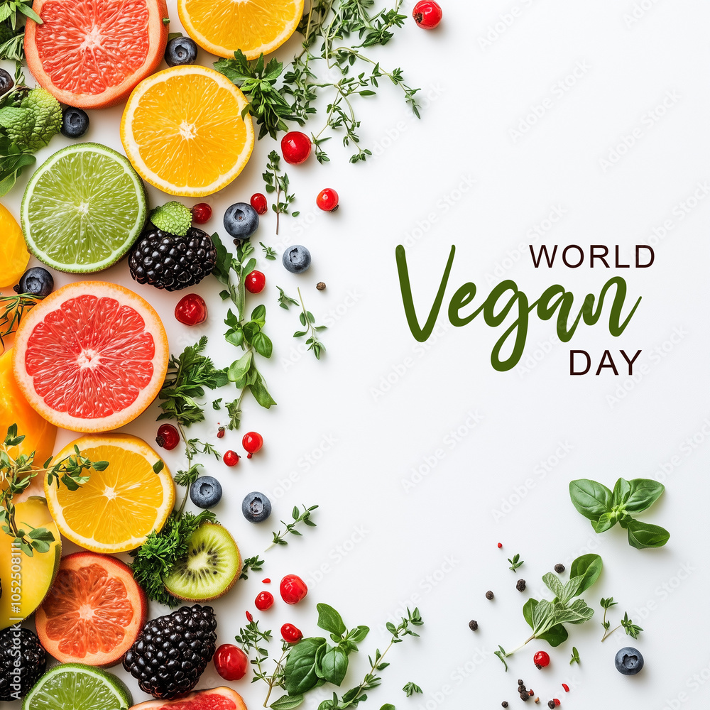 Bold World Vegan Day Banner with Framed Border of Fresh Veggies, Grains, and Nuts on Soft Beige Bold World Vegan Day Banner with Framed Border of Fresh Veggies, Grains, and Nuts on Soft Beige