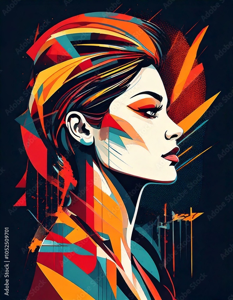 Naklejka premium Portrait of Woman in Brutalist Style illustration