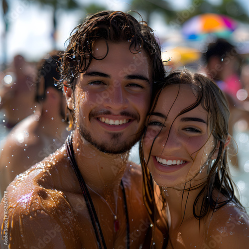 a joyful day at the water park is spent by friends, splashing and sliding under the sunny sky, brimming with laughter and fun, creating unforgettable memories together with white shades,  photo