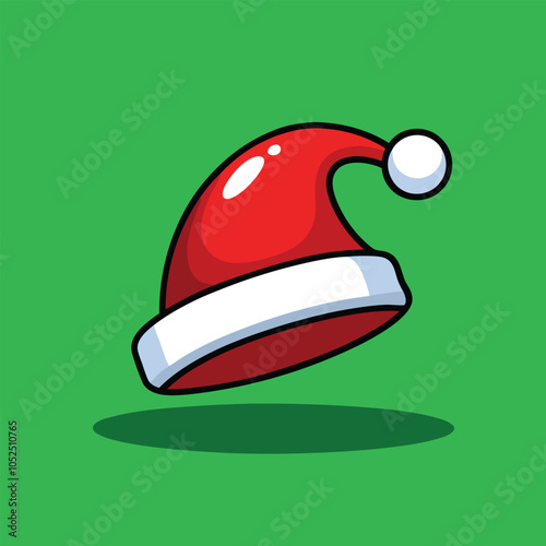 Red and white Santa hat on green background.