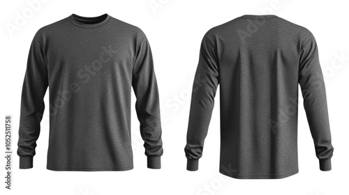 Gray Long Sleeve T-Shirt Mockup - Front & Back