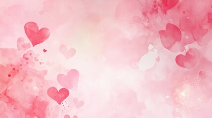A romantic watercolor background featuring soft pink hearts for love and affection themes