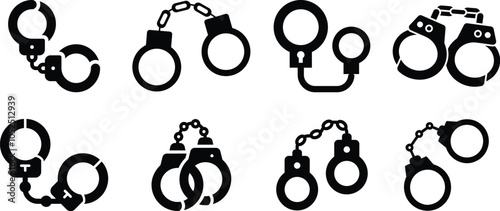 Set of Police handcuffs logo icon vector. Illustration of vector silhouette handcuffs
