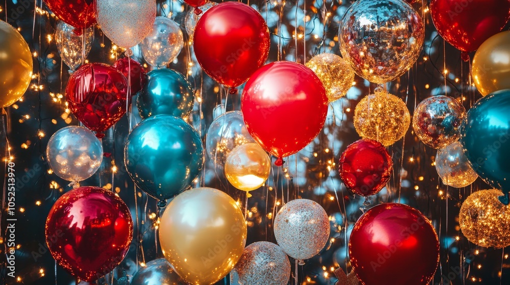 Vibrant celebration a dazzling display of colorful balloons and sparkling lights for festive occasions Vibrant celebration a dazzling display of colorful balloons and sparkling lights for festive occasions