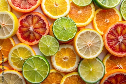 Vibrant Citrus Slices Collection on White Background for Freshness and Flavor