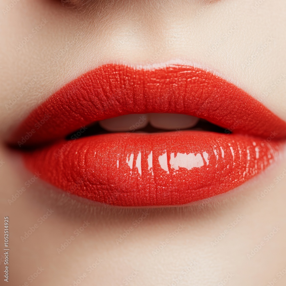Close-up of glossy red lips showcasing beauty and makeup artistry. Close-up of glossy red lips showcasing beauty and makeup artistry.