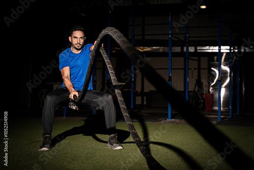 Hombre haciendo battle ropes