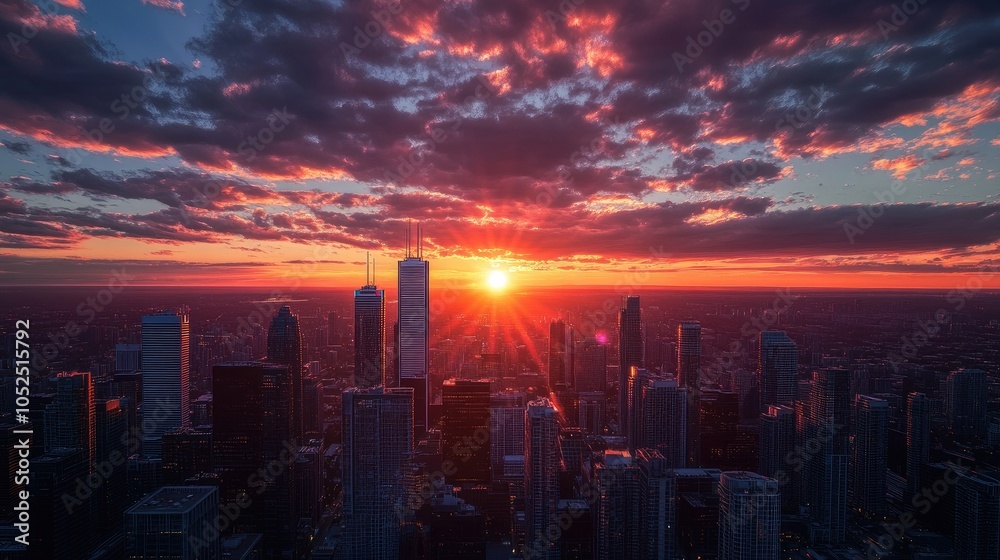 Fototapeta premium Vibrant Sunset Over City Skyline