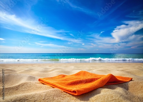 Vibrant Orange Beach Towel Set Against Tranquil Background for Summer Relaxation