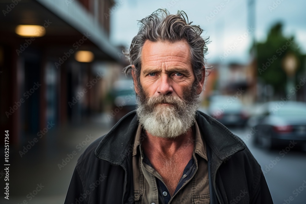 Portrait of a handsome senior man with long gray beard and mustache in urban background Portrait of a handsome senior man with long gray beard and mustache in urban background