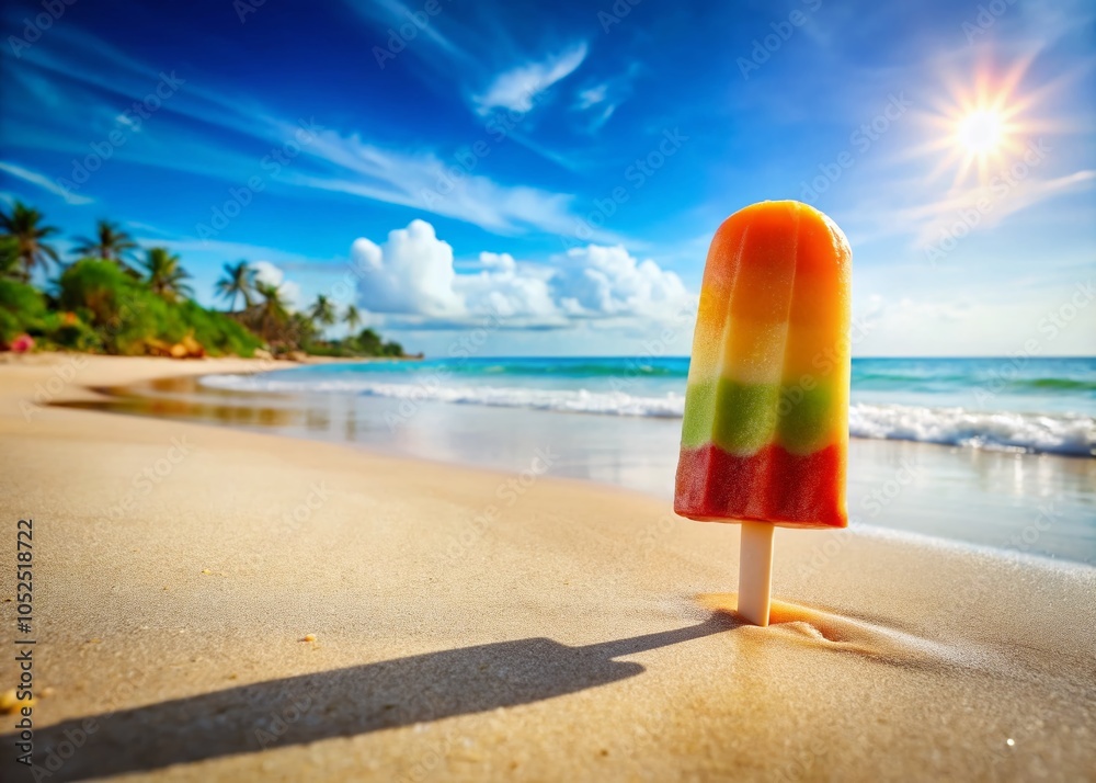 Vibrant Tropical Popsicle Melting on a Hot Summer Day at the Beach Vibrant Tropical Popsicle Melting on a Hot Summer Day at the Beach