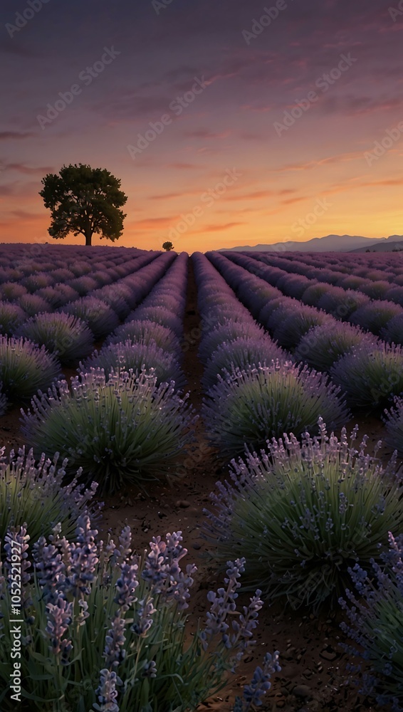 Lavender field under twilight sky. Lavender field under twilight sky.