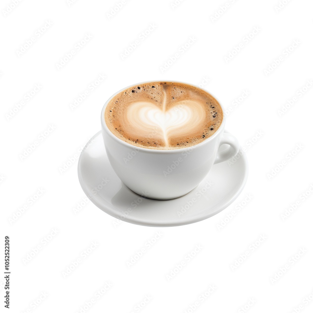 Fresh Espresso with Heart Latte Art Served in a White Cup on a Elegant Saucer Fresh Espresso with Heart Latte Art Served in a White Cup on a Elegant Saucer