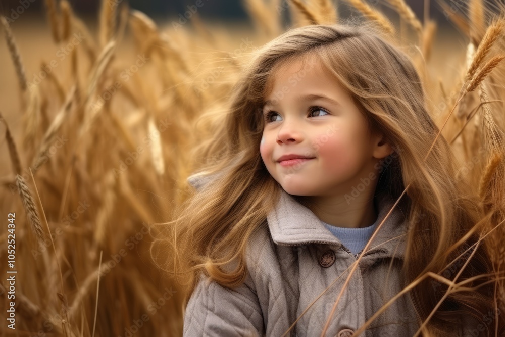 Portrait of a beautiful little girl in wheat field at autumn day Portrait of a beautiful little girl in wheat field at autumn day