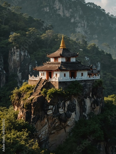 Mystical temple perched on a cliff