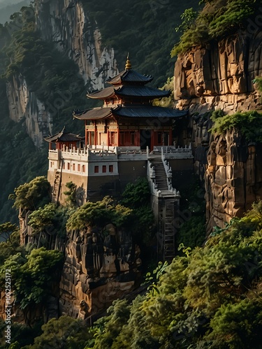 Mystical temple perched on a cliff