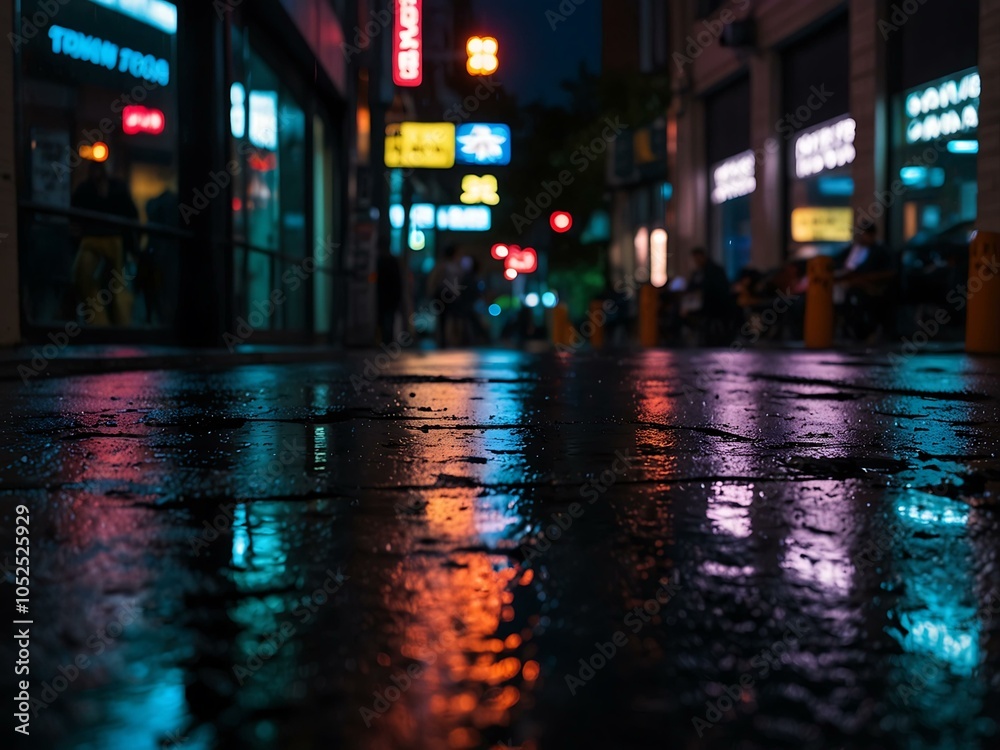 Neon reflections on a rainy street Neon reflections on a rainy street