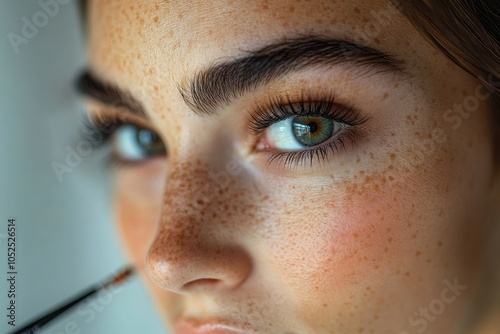 Freckled model posing during photoshoot makeup session photo