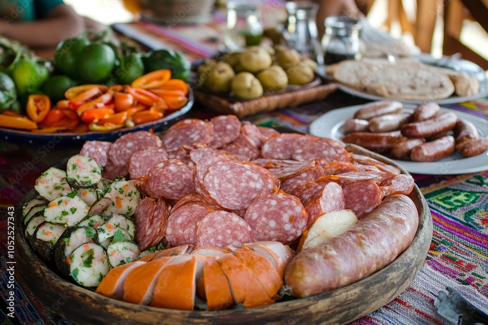 Fiambre is a traditional Guatemalan dish that is eaten on November 1, the day of All Saints' Day. It consists of a mixture of cold cuts, sausages and seasoned pickled vegetables.generative ai Fiambre is a traditional Guatemalan dish that is eaten on November 1, the day of All Saints' Day. It consists of a mixture of cold cuts, sausages and seasoned pickled vegetables.generative ai
