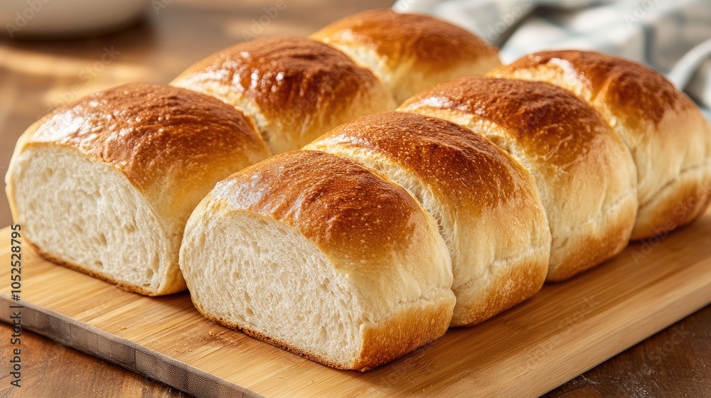 Freshly Baked Soft Bread Rolls on Wooden Board Freshly Baked Soft Bread Rolls on Wooden Board