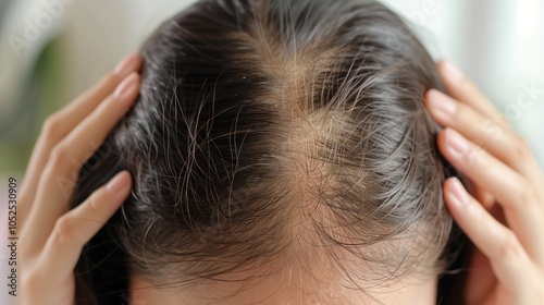 Close-up of thinning hair on scalp highlighting hair loss and texture